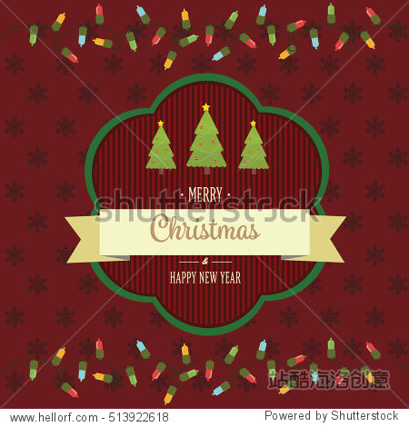 vintage postcard in retro style with label merry christmas and