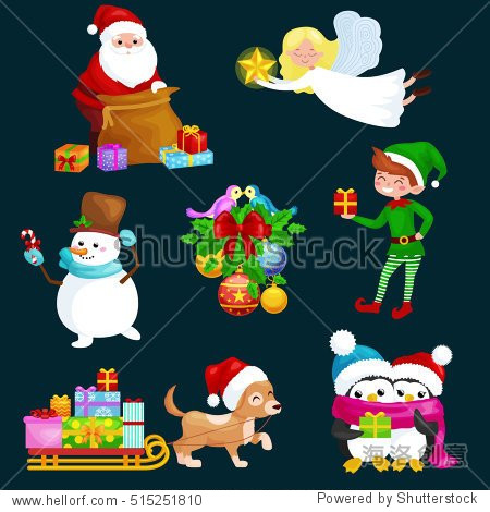 dog in sleigh penguins elf vector illustration merry christmas