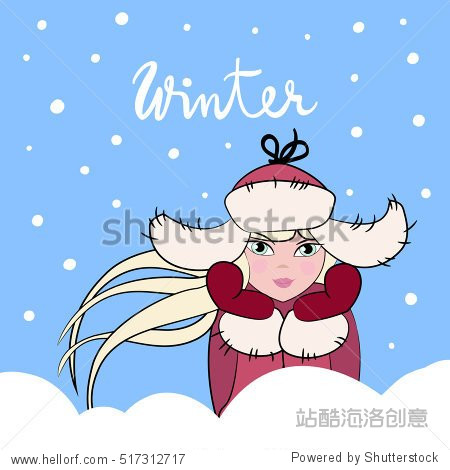 vector color illustration of the cute christmas girl with