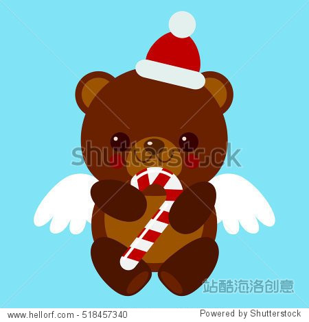 christmas teddy bear with lollipop. santas hat.