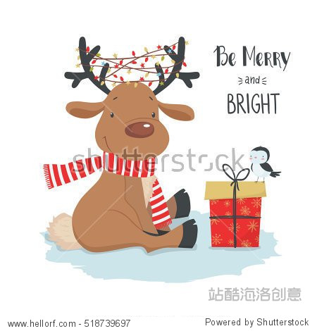 reindeer on a white background. christmas and new year card.