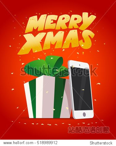 year and merry christmas tablet and smartphone present gift box