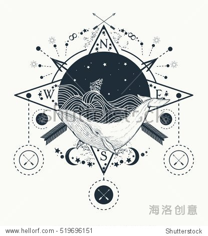 Whale under water tattoo art whale in the sea graphic style. Ship storm waves. Travel, adventure, outdoors, tattoo symbol. Whale tattoo for hipsters, travelers. Water waves in the sea marine tattoo - 动物\/野生生物,艺术 - 站酷海洛创意正版图片,视频,音乐素材交易平台 - Shutterstock中国独家合作伙伴 - 站酷旗下品牌