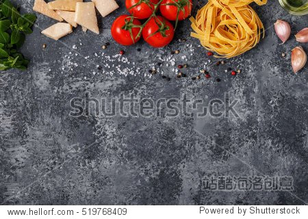 italian food cooking-tomatoes basil pasta olive oil and cheese