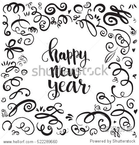 christmas card template. happy new year. hand drawn lettering.