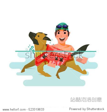 pet learn to swim concept - vector illustration