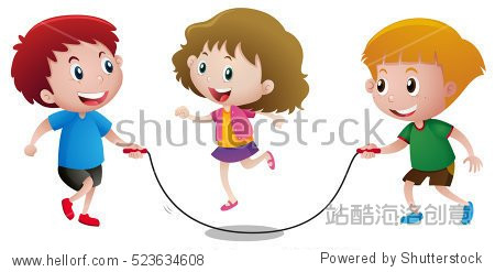 three kids playing jump rope illustration