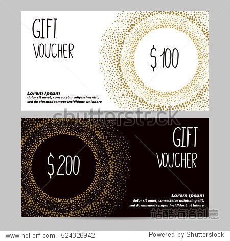 gift voucher template in golden black and white colors.