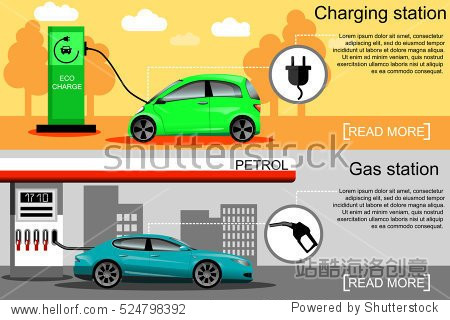 flat vector illustration of an electric car charging at the