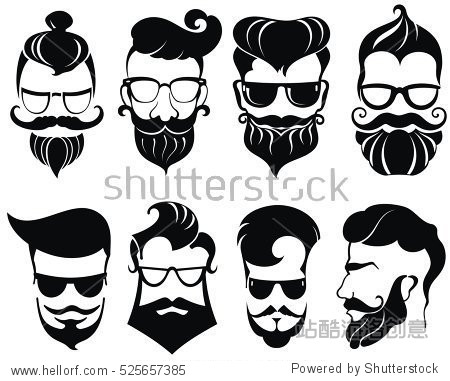 hipster hair and beards, fashion vector illustration set.