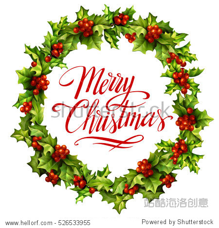 christmas vintage holly berries wreath digital hand drawn