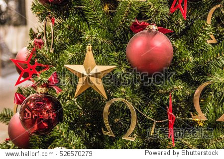 christmas decorations red balls and stars
