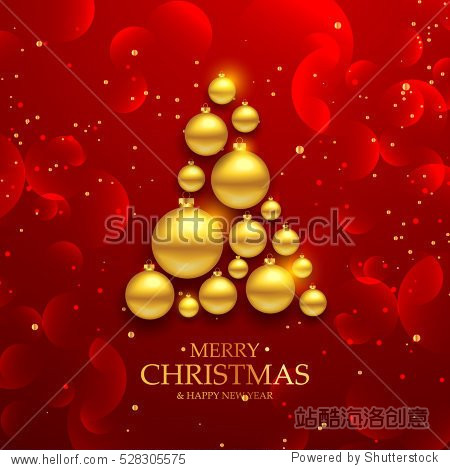 with shining gold snowflakes and balls on red background