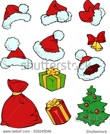 collection of cartoon santa red hats gloves christmas