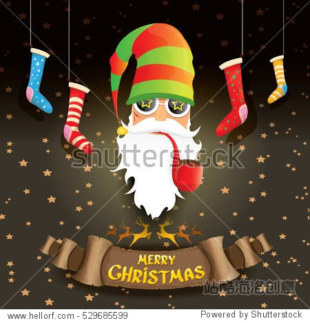 vector bad rock n roll dj santa claus with smoking pipe funky
