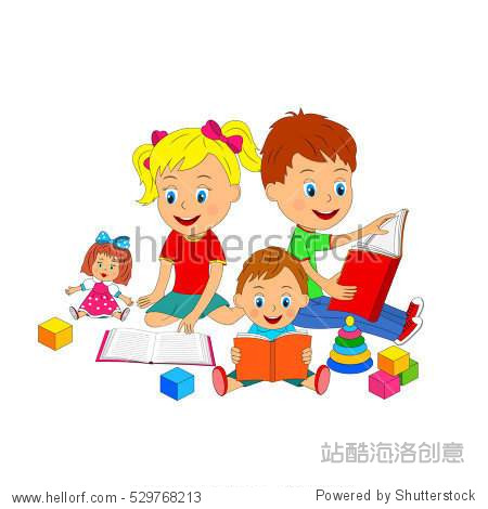 kids boys and girl sit and read books illustration vector