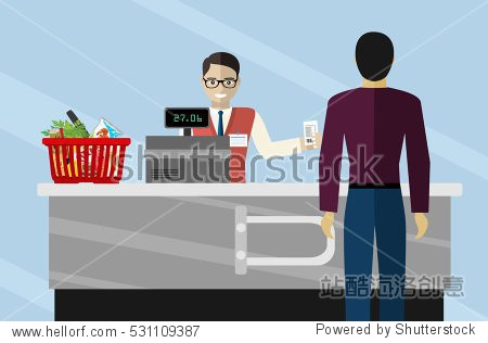 supermarket store cashier man or sales clerk at store.