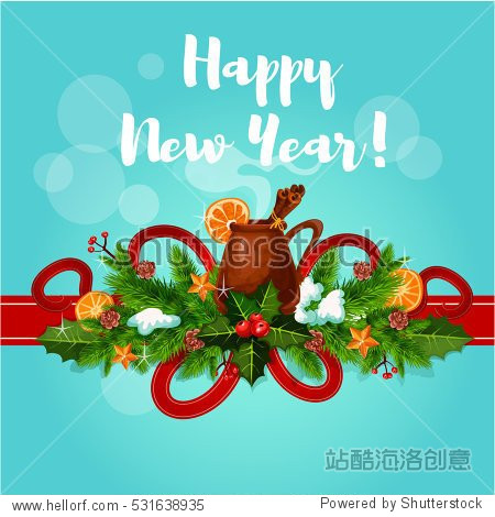 mulled wine with cinnamon stick orange slice and red ribbon