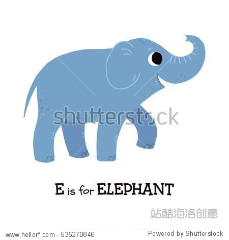 e is for elephant. flashcard letter e.