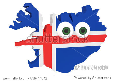 flag map iceland with big eyes isolated on white background 3d