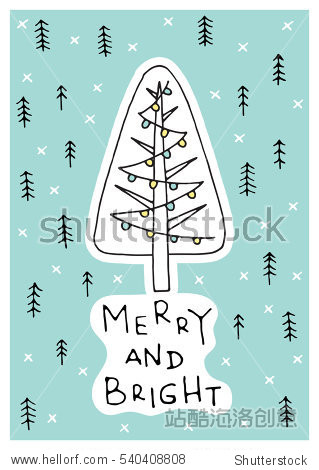 vector hand drawn merry christmas greeting card with cute xmas