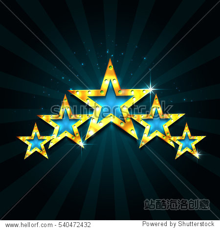 retro light sign. five gold stars on dark blue