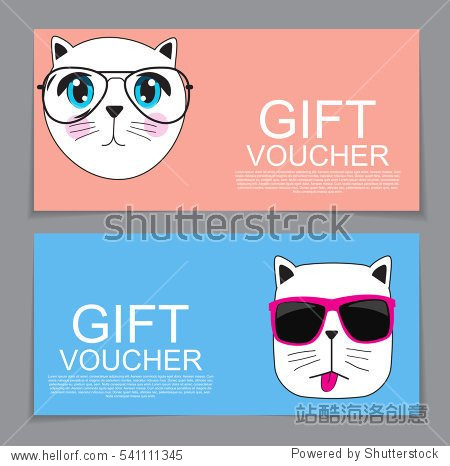 voucher template with cute hand drawn cat discount coupon vector