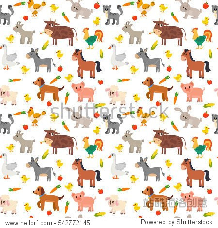 seamless pattern with <strong>farm</strong> animals vegetables and