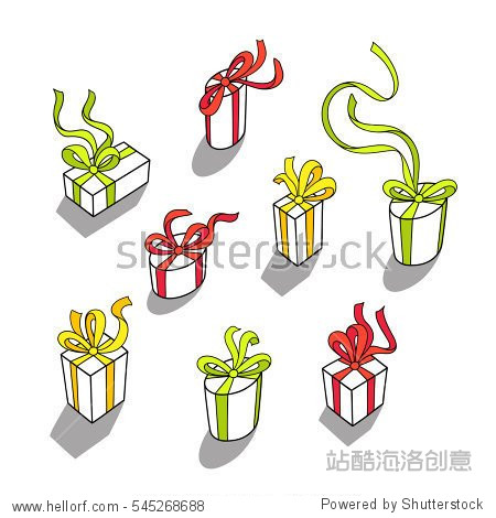 set of gift boxes with bows and ribbons. simple design.