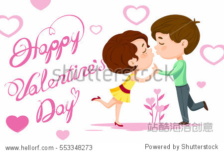 boy girl kissing happy valentines day white background