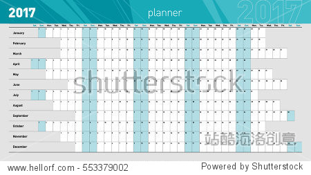 yearly wall planner for 2017 year. template.
