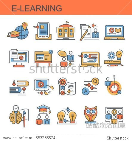 set flat vector icons. e-learning.