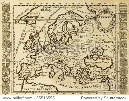 欧洲地图框架由国家波峰。可以追溯到十八秒的