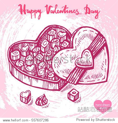 vector hand drawn illustration of gift box with candies text