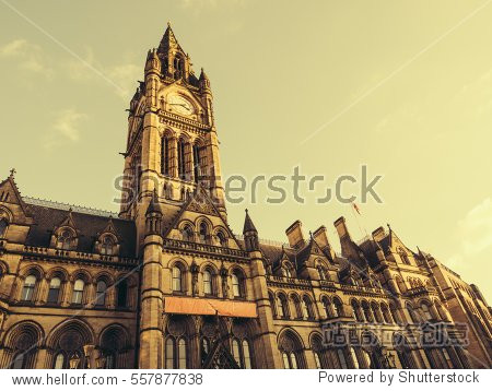 manchester city hall with tower - old landmark in north west