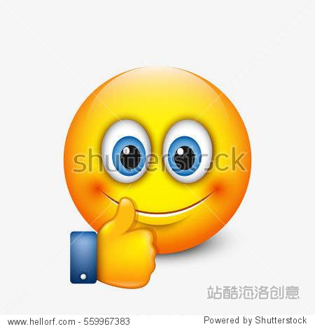 cute emoticon with thumb up, emoji - vector  - ,.