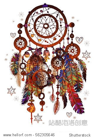 vector magic symbol dreamcatcher with gemstones and feathers.