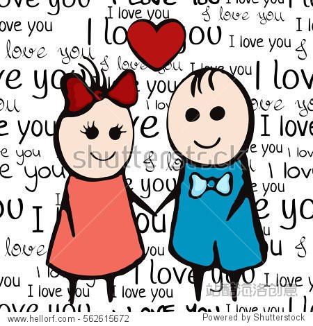 cartoon painted lovers boy and girl with heart on