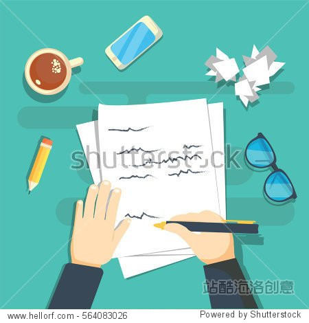 writer writing on paper sheet vector illustration flat cartoon