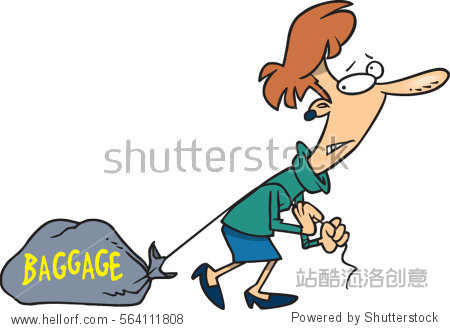 cartoon woman dragging baggage