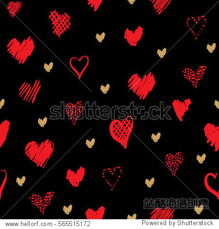 romantic pattern with hearts. elements hand-drawn style sketch.