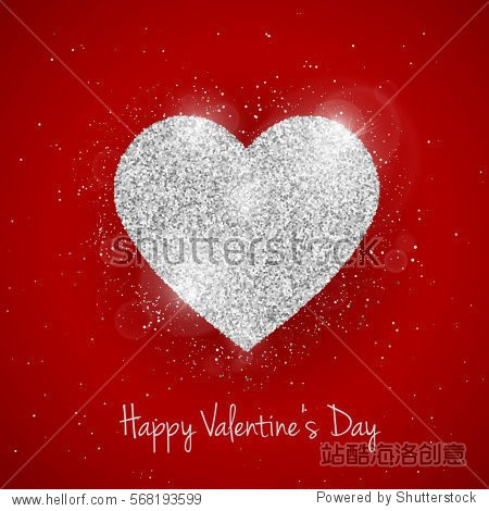 day greeting card with sparkling glitter silver textured heart