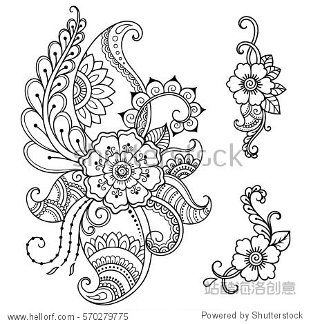 set of mehndi flower pattern for henna drawing and tattoo.