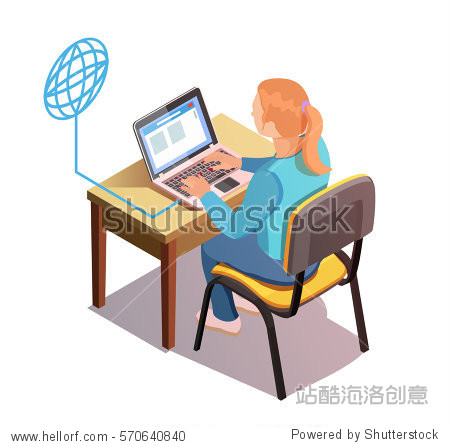 woman surf in the internet. isometric vector