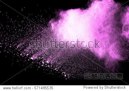 stop the movement of pink powder on dark background.