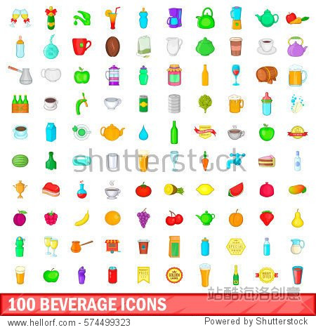 100 beverage icons set in cartoon style for any design vector
