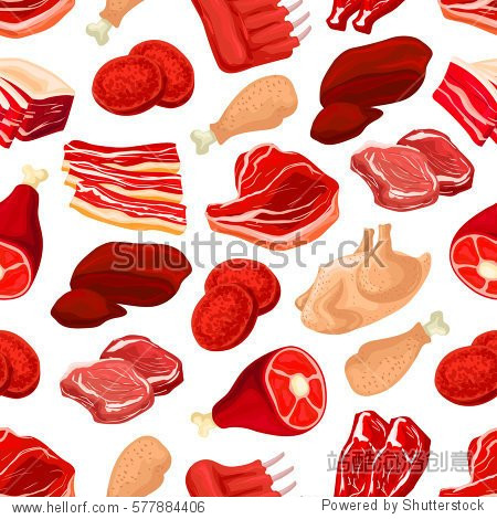 meat cuts seamless pattern background. fresh pork