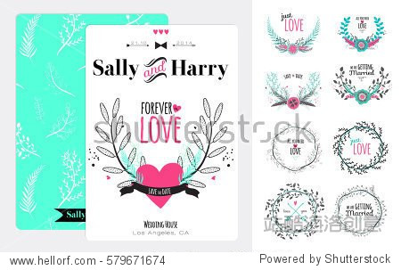 wedding card template with decorative handwritten lettering and
