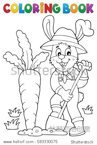 coloring book rabbit gardener theme 1 - eps10 vector