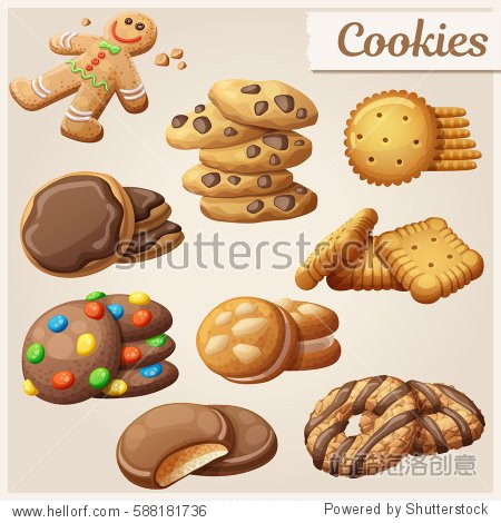 set of delicious cookies. cartoon vector illustration.
